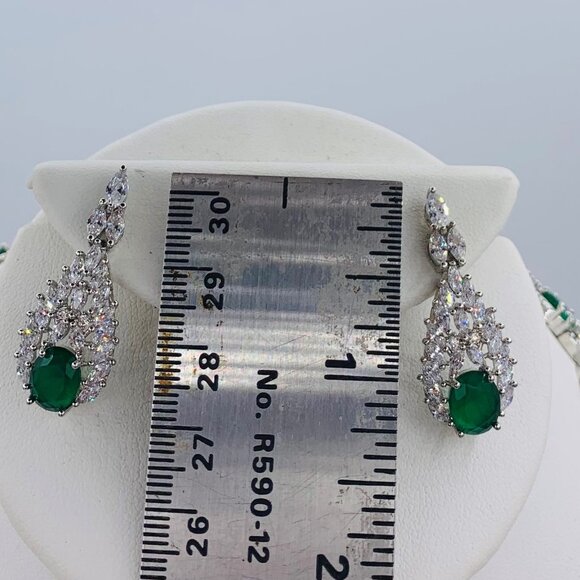 Necklace and earring set, 18 K white gold over solid silver, lab emeralds, NWOT - Picture 9 of 11